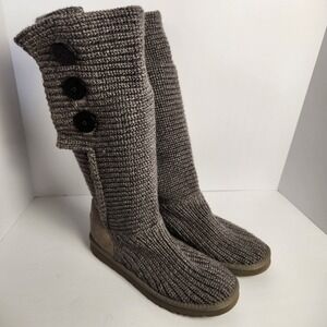 UGG Australia Women's Classic Cardy Knit Sweater Boots Gray Size 10